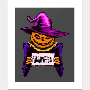 pumpkin man in halloween costume Posters and Art